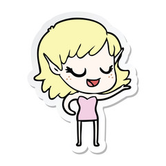 Obraz premium sticker of a happy cartoon elf girl
