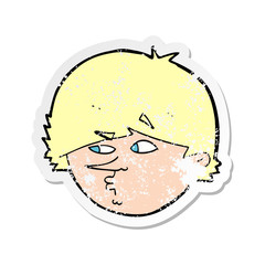 retro distressed sticker of a cartoon suspicious man