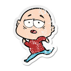 distressed sticker of a cartoon tired bald man