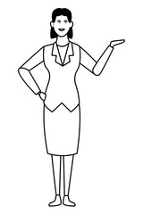 executive businesswoman cartoon in black and white
