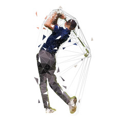 Golf player, low polygonal golfer vector isolated illustration. Golf swing