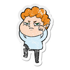 distressed sticker of a cartoon angry man