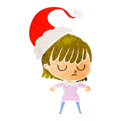 retro cartoon of a woman wearing santa hat