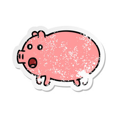 distressed sticker of a cute cartoon pig