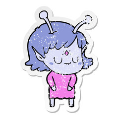 distressed sticker of a cartoon alien girl