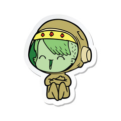sticker of a happy cartoon space girl