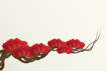 Paper cut style of plum blossom tree branch background for Chinese or Japanese design vector illustration.