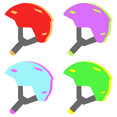 Helmets. Set of helmets. Winter. Protective equipments. Colorful helmets. Vector illustration. EPS 10.