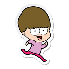 sticker of a happy cartoon boy running