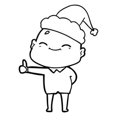 Obraz premium happy line drawing of a bald man wearing santa hat