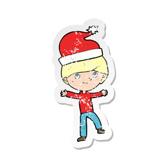 retro distressed sticker of a cartoon man ready for christmas