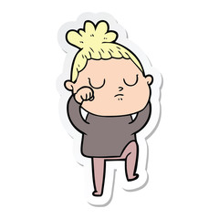 sticker of a cartoon calm woman