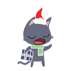 talking cat flat color illustration of a wearing santa hat