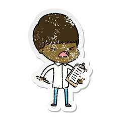 distressed sticker of a cartoon stressed man