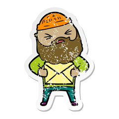 distressed sticker of a cartoon man with beard