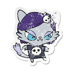 distressed sticker of a cartoon tough cat girl