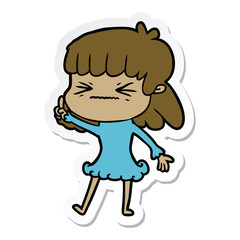 sticker of a cartoon angry girl