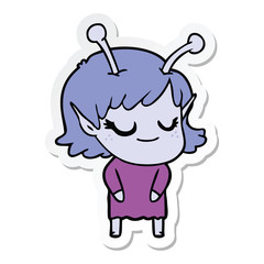 sticker of a smiling alien girl cartoon