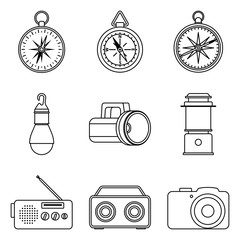 Set of equipment for camping. Thin line vector icons © Phu