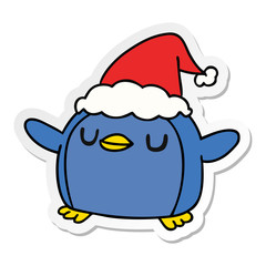 christmas sticker cartoon of kawaii penguin