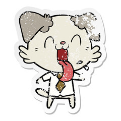 Fototapeta premium distressed sticker of a cartoon panting dog