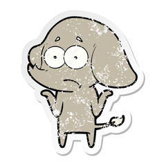 distressed sticker of a cartoon unsure elephant