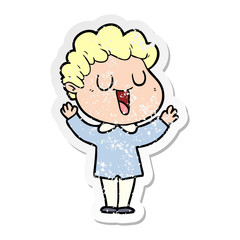 distressed sticker of a laughing cartoon man