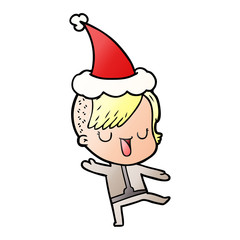cute gradient cartoon of a girl with hipster haircut wearing santa hat