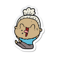 sticker of a cartoon happy old woman