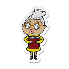 Obraz premium sticker of a cartoon woman with book wearing spectacles