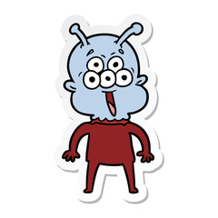 sticker of a happy cartoon alien
