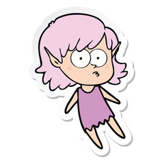 sticker of a cartoon elf girl floating