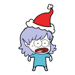 line drawing of a shocked elf girl wearing santa hat