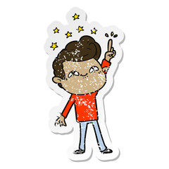distressed sticker of a cartoon excited man