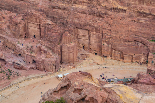 Aerial view of royal tombs in Petra, Jordan