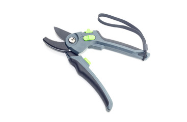 Garden pruner on a white background close-up