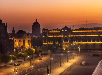 Metropolitan Cathedral Presidential National Palace Sunrise Mexico City Mexico