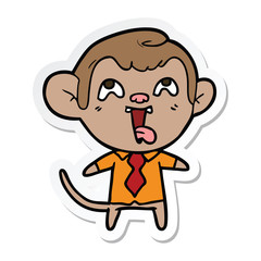 sticker of a crazy cartoon monkey in shirt and tie