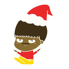 flat color illustration of a boy wearing santa hat