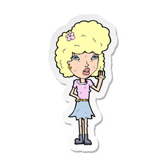 sticker of a cartoon woman waving