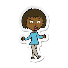 sticker of a cartoon woman shrugging shoulders
