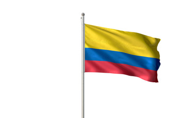 Colombia flag waving isolated white background 3D illustration