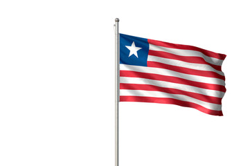 Liberia flag waving isolated white background 3D illustration