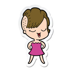 sticker of a happy cartoon girl in cocktail dress