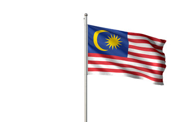 Malaysia flag waving isolated white background 3D illustration