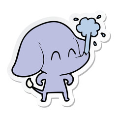 sticker of a cute cartoon elephant spouting water