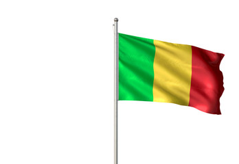 Mali flag waving isolated white background 3D illustration