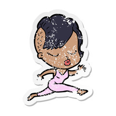 distressed sticker of a cartoon pretty hipster girl