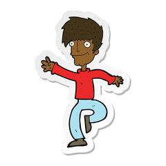 sticker of a cartoon happy man dancing
