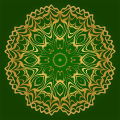 Traditional Ornamental Floral Mandala. Vector Illustration. For Coloring Book, Greeting Card, Invitation, Tattoo. Anti-Stress Therapy Pattern. Green gold color